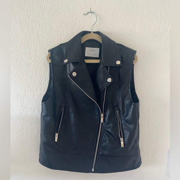 9-10YR Kids ZARA Faux Leather Biker Vest - Picture 2 of 5